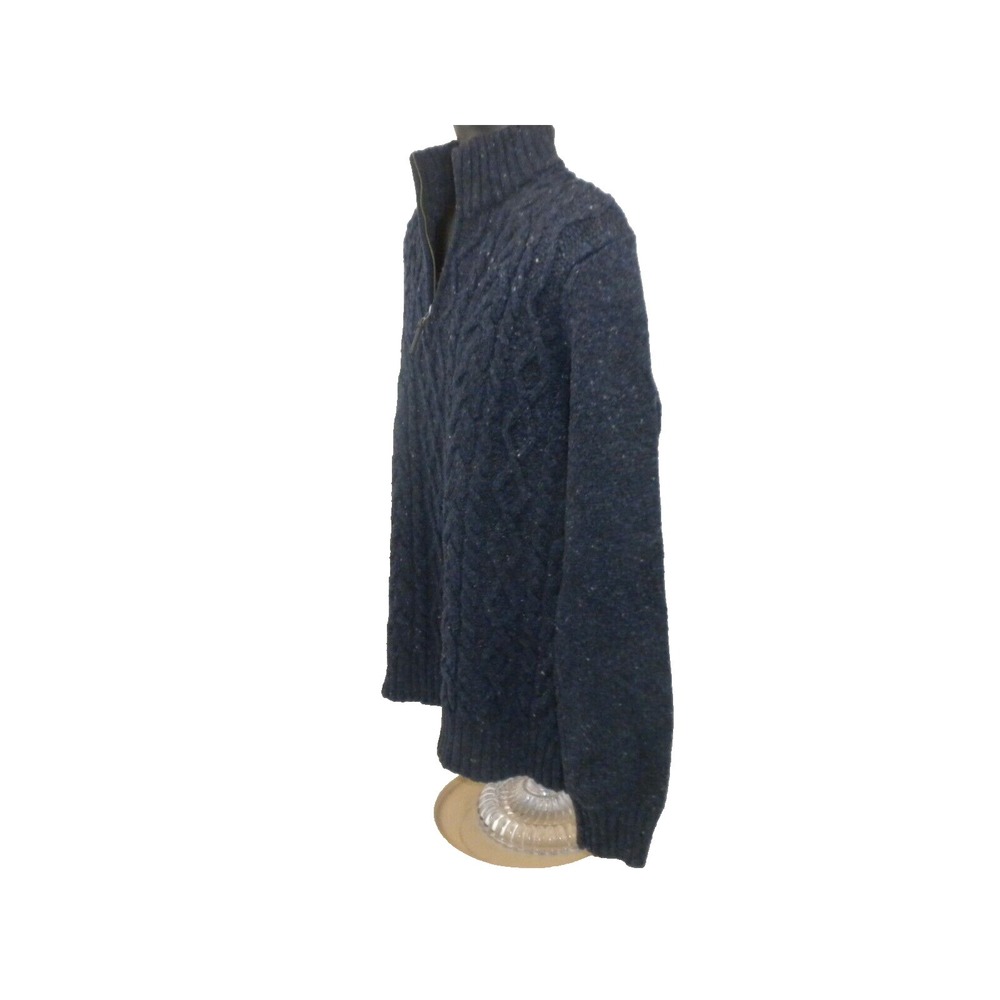 John‎ Lewis Sweater Mens XL Blue Marled Cable Knit 1/4 Zip Merino Wool Fisherman - Picture 7 of 16